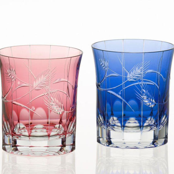 [ROCKS GLASS] PAIR OF WHISKEY GLASSES BARLEY BY TATSUYA NEMOTO MASTER OF TRADITIONAL CRAFTS | EDO KIRIKO | KAGAMI CRYSTAL