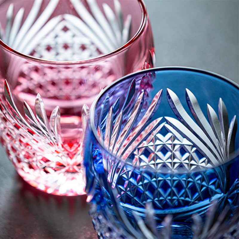 [ROCKS GLASS] PAIR OF WHISKY GLASSES ROKKAKU (DEER ANTLERS) | EDO KIRIKO | KAGAMI CRYSTAL