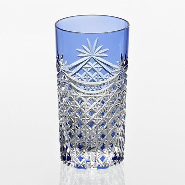 [GLASS] TUMBLER DRAPE & TETRAGONAL BASKET WEAVE (BLUE) | EDO KIRIKO | KAGAMI CRYSTAL
