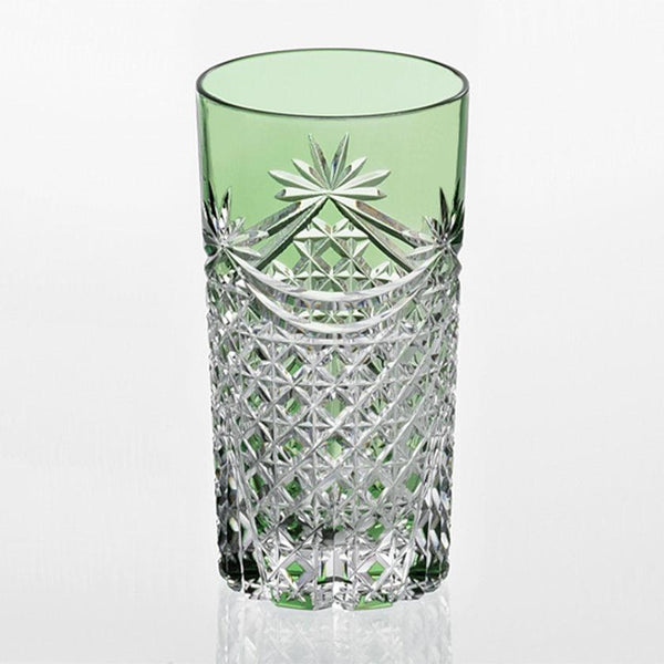 [Glass] Tumbler Drape & Tetragonal Basket Sweave (สีเขียว) | Edo Kiriko | คากามิคริสตัล