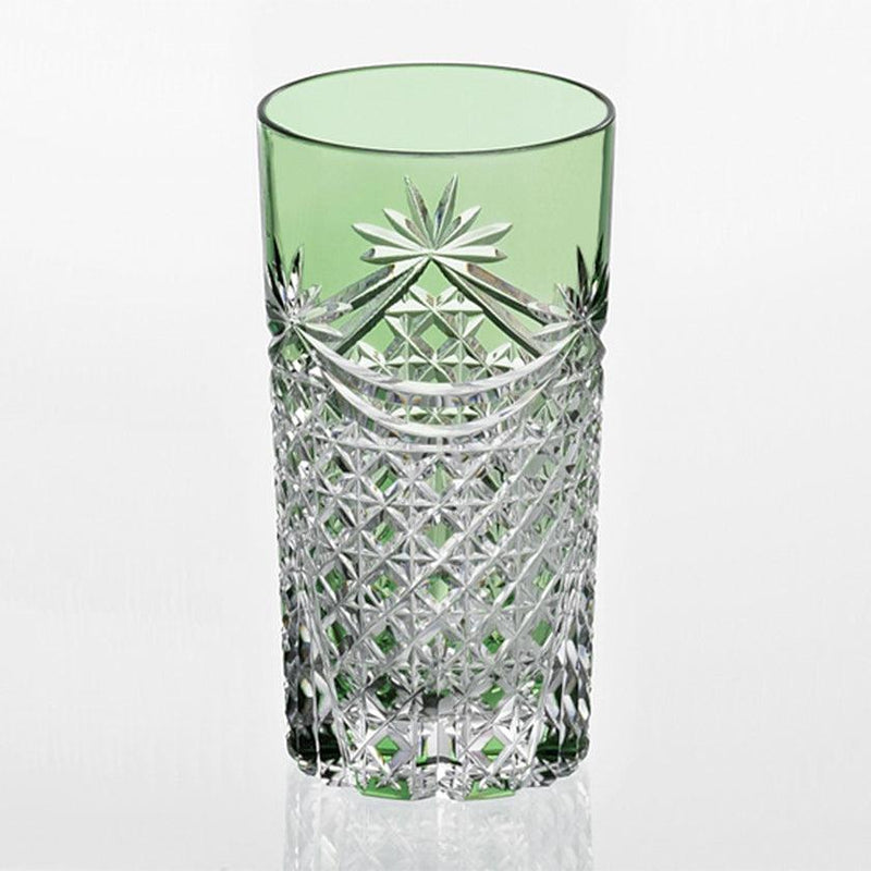 [玻璃]玻璃窗簾和四方籃子編織（綠色）|江戶kiriko |卡加米水晶