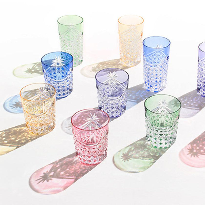 [Glass] Tumbler Drape & Tetragonal Basket Sweave (สีเขียว) | Edo Kiriko | คากามิคริสตัล