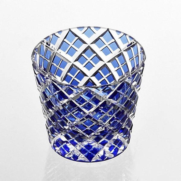 [Sake Cup] รั้วไม้ไผ่เลเยอร์ (สีน้ำเงิน) | Edo Kiriko | คากามิคริสตัล