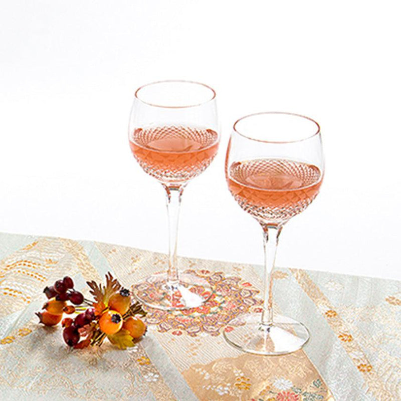 [GLASS] PAIR OF WINE GLASSES OBI | EDO KIRIKO | KAGAMI CRYSTAL