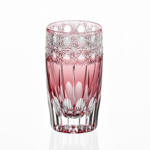 [GLASS] SLIM GLASS KOKA (SHINING FLOWERS) RED BY JUNICHI NABETANI MASTER OF TRADITIONAL CRAFTS | EDO KIRIKO | KAGAMI CRYSTAL