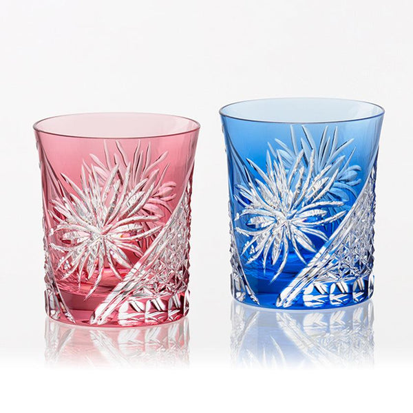 [ROCK GLASS] PAIR OF WHISKEY GLASSES EDO CHRYSANTHEMUM | EDO KIRIKO | KAGAMI CRYSTAL