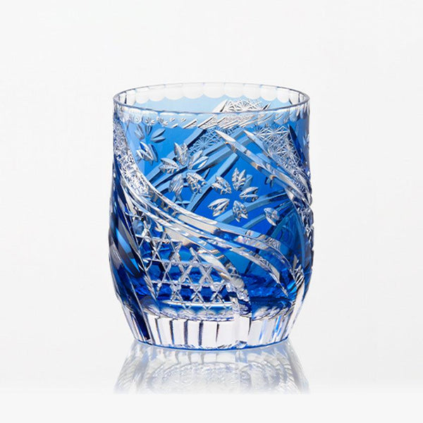 [ROCK GLASS] WHISKEY GLASS SAKURA NAGARE BLUE | EDO KIRIKO | KAGAMI CRYSTAL