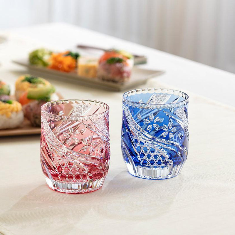 [Rock Glass] Whisky Glass Sakura Nagare Red | Edo Kiriko | คากามิคริสตัล