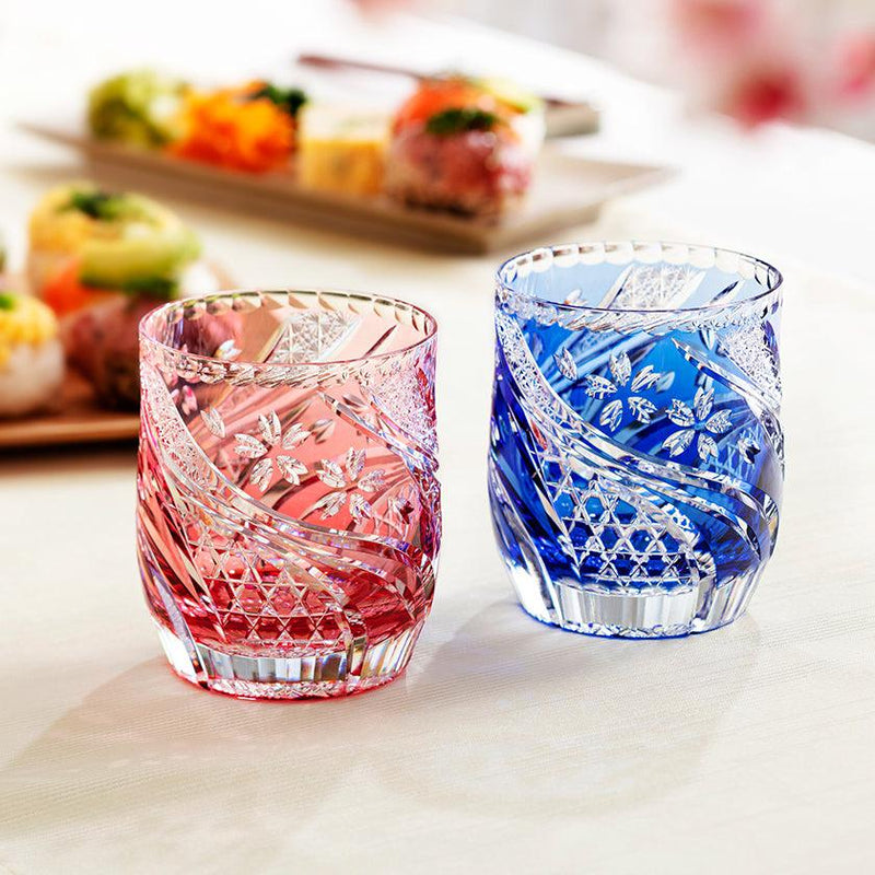 [岩玻璃]一對威士忌眼鏡櫻花nagare |江戶|卡加米水晶