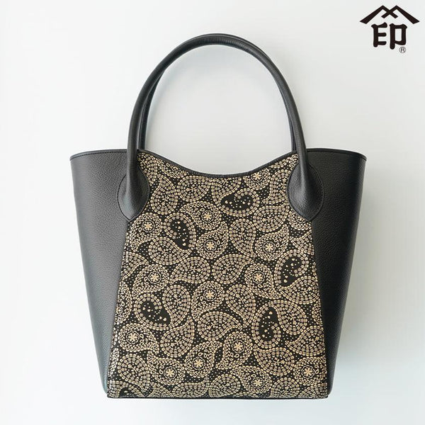[Tote Bag] Flowery Paisley（帶白色漆的黑色底漆）| Koushu Inden（漆鹿工藝品）
