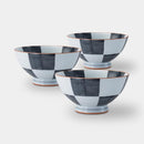 [RICE BOWL SETS] GRAY CHECKERED PATTERN SET OF 3 (LL) | HASAMI WARES| SAIKAI TOKI