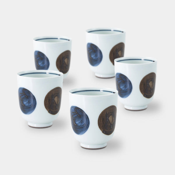 [TEA CUP SETS] SABI ROUND PATTERN SET OF 5 LIGHT (L) (BLUE) | HASAMI WARES| SAIKAI TOKI