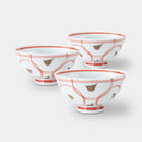 [RICE BOWL SETS] HAKETENMON SET OF 3 LIGHT (M) (RED) | HASAMI WARES| SAIKAI TOKI