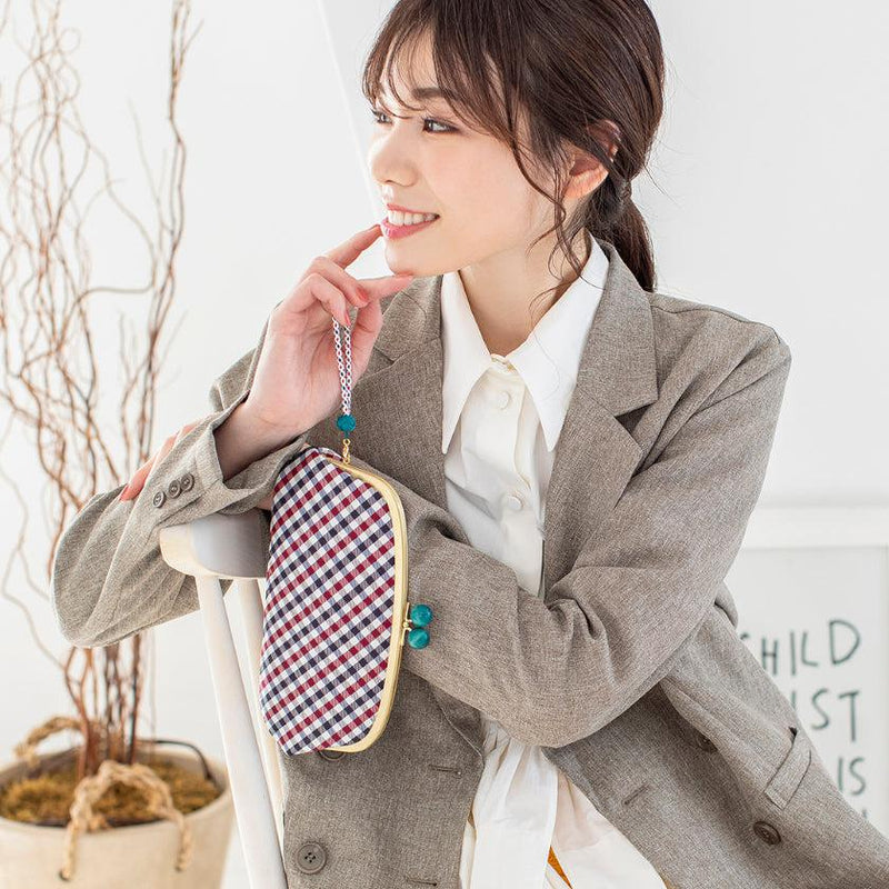 [錢包] Nishijin絲綢釦子錢包與kyo-kumihimo綁帶格子檢查（海軍）| Nishijin紡織品| Atelier Kyoto Nishijin