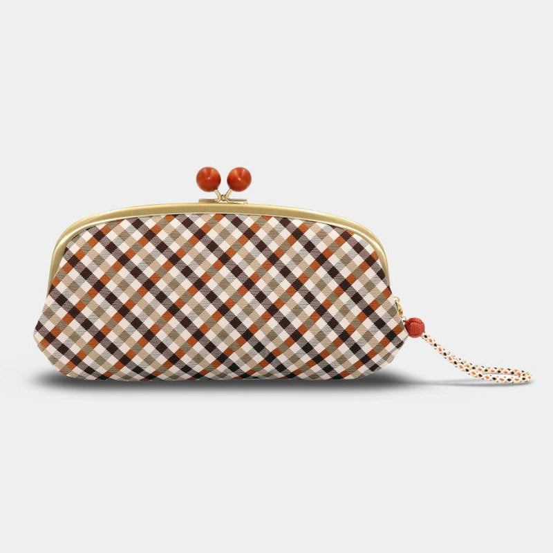 [錢包] Nishijin絲綢釦子錢包與kyo-kumihimo綁帶格子檢查（棕色）| Nishijin紡織品| Atelier Kyoto Nishijin