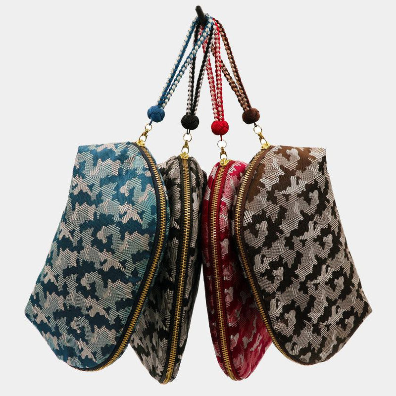 [กระเป๋า] Nishijin Silk Shell-Shout-Shoud Pouch Camouflage Glen Check กับ Kyo-Kumihimo (สีดำ) | Nishijin Textiles | Atelier Kyoto Nishijin