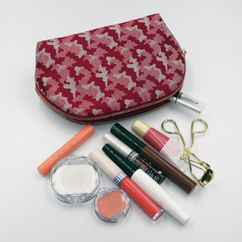 [กระเป๋า] Nishijin Silk Shell-Shout-Shoud Pouch Camouflage Glen Check กับ Kyo-Kumihimo (สีแดง) | Nishijin Textiles | Atelier Kyoto Nishijin