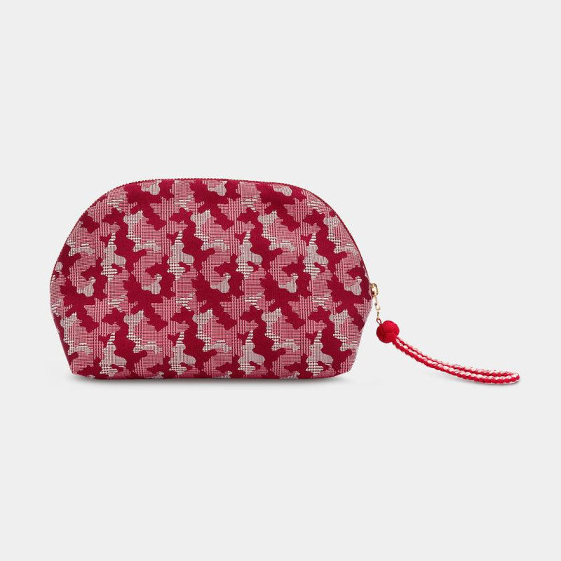 [กระเป๋า] Nishijin Silk Shell-Shout-Shoud Pouch Camouflage Glen Check กับ Kyo-Kumihimo (สีแดง) | Nishijin Textiles | Atelier Kyoto Nishijin