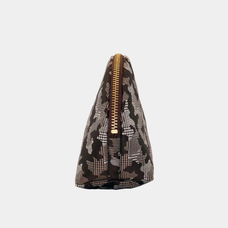 [กระเป๋า] Nishijin Silk Shell-Shout-Shoud Pouch Camouflage Glen Check กับ Kyo-Kumihimo (สีน้ำตาล) | Nishijin Textiles | Atelier Kyoto Nishijin