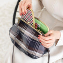 [肩帶]耐水的nishijin silk clasp gama-guchi搭配格子呢（木炭黑）| Nishijin紡織品| Atelier Kyoto Nishijin