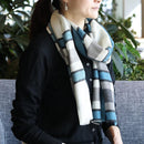 [圍巾]大晶格（白色和藍灰色）S | Kyo Yuzen染色| Nogiguchi Kihei