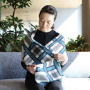 [圍巾]大晶格（白色和藍灰色）S | Kyo Yuzen染色| Nogiguchi Kihei