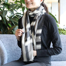 [圍巾]大格（黑色米色）S | Kyo Yuzen染色| Nogiguchi Kihei