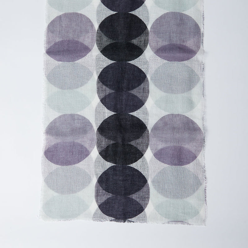 [스톨] 리넨 160 x 35polka 도트 큰 (흑백 및 자주색) | Kyo Yuzen Dyeing | Nogiguchi Kihei