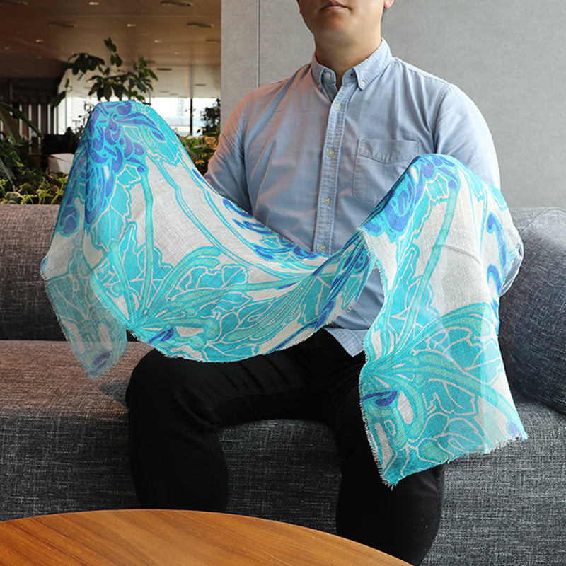 [ขโมย] ผ้าลินิน 160 x 35 เบญจมาศ Seggy (สีน้ำเงิน) | การย้อมสี Kyo Yuzen | Nogiguchi Kihei