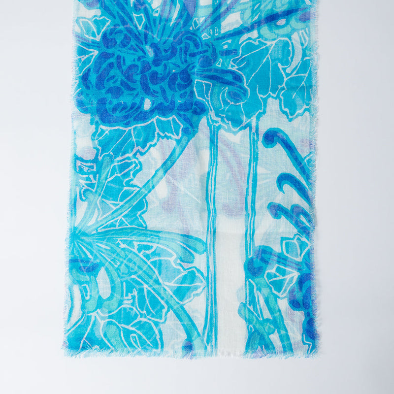 [훔친] 리넨 160 x 35 Seggy 국화 (파란색) | Kyo Yuzen Dyeing | Nogiguchi Kihei