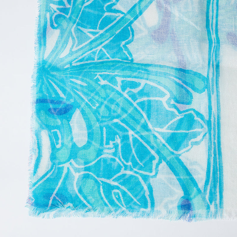 [훔친] 리넨 160 x 35 Seggy 국화 (파란색) | Kyo Yuzen Dyeing | Nogiguchi Kihei