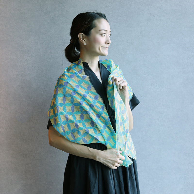 [훔친] Linen 160 x 35 Cloisonne (노란색 파란색) | Kyo Yuzen Dyeing | Nogiguchi Kihei