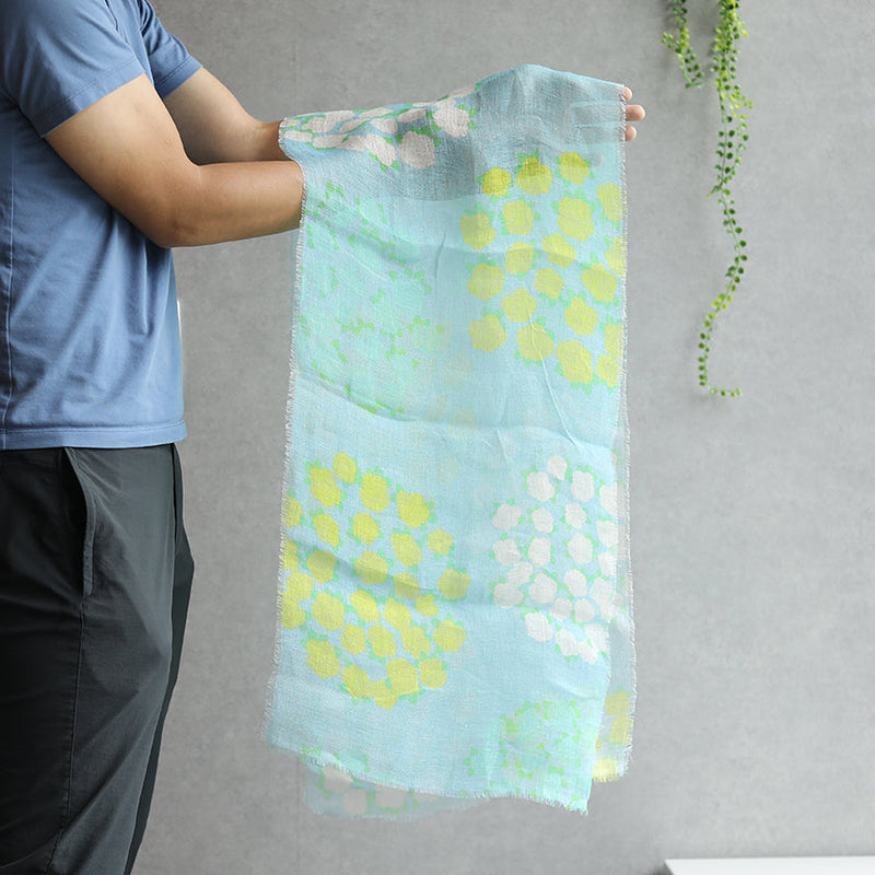 [훔치기] 린넨 160 x 35 꽃 원 (파란색) | Kyo Yuzen Dyeing | Nogiguchi Kihei