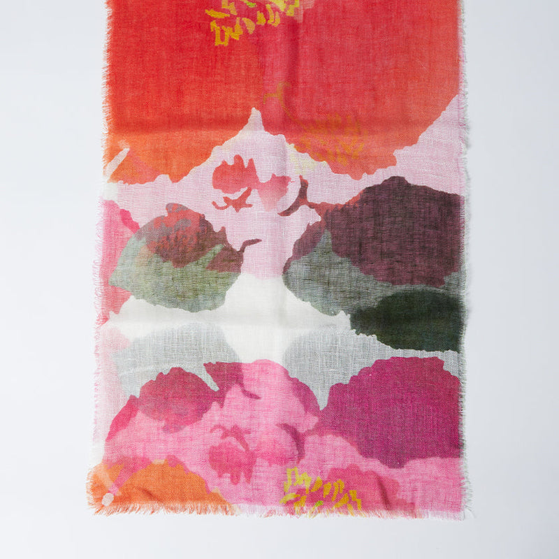 [훔친] 린넨 160 x 35 히비스커스 (주홍색 핑크) | Kyo Yuzen Dyeing | Nogiguchi Kihei