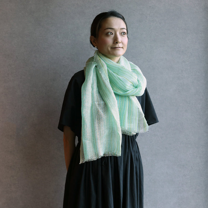 [ขโมย] ผ้าลินิน 190 x 52 แถบ (สีเขียวเย็นและสีน้ำเงิน) | การย้อมสี Kyo Yuzen | Nogiguchi Kihei