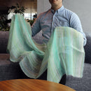 [스톨] 리넨 190 x 52 스트라이프 (쿨 그린 및 파란색) | Kyo Yuzen Dyeing | Nogiguchi Kihei