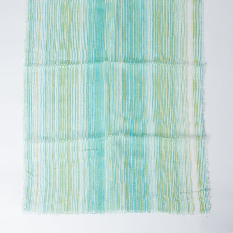 [스톨] 리넨 190 x 52 스트라이프 (쿨 그린 및 파란색) | Kyo Yuzen Dyeing | Nogiguchi Kihei