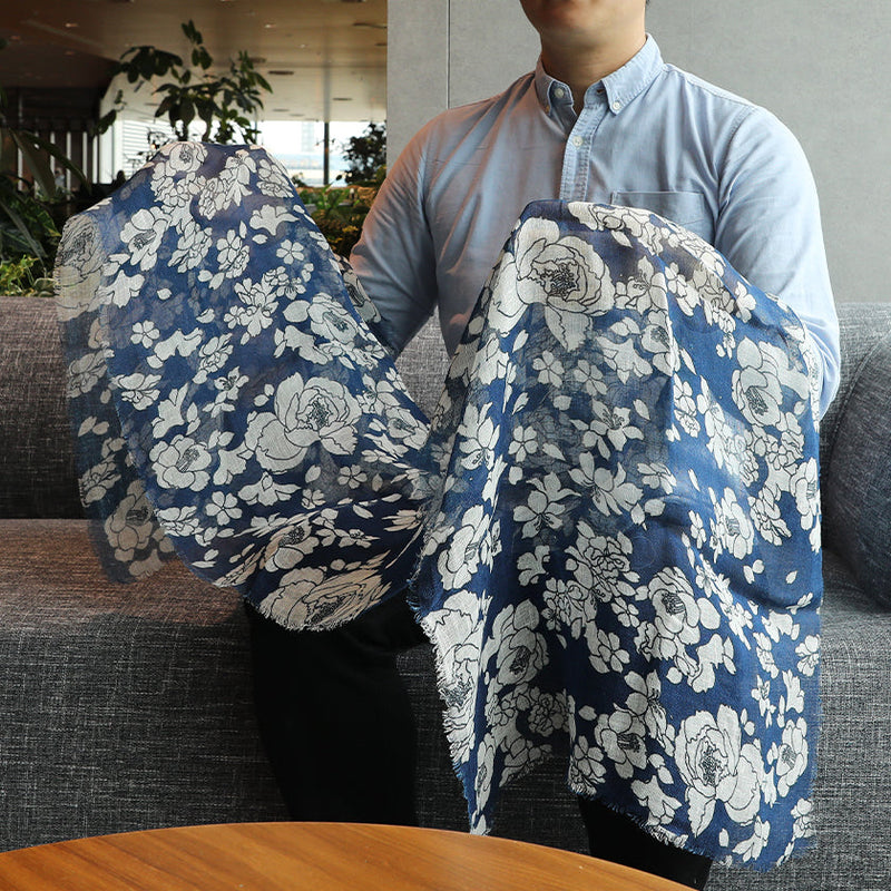 [ขโมย] ผ้าลินิน 190 x 52 ดอกไม้ yuzen (สีขาว) | การย้อมสี Kyo Yuzen | Nogiguchi Kihei