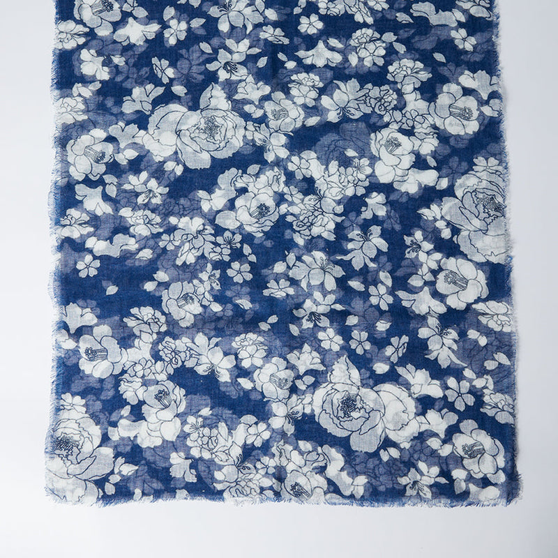 [ขโมย] ผ้าลินิน 190 x 52 ดอกไม้ yuzen (สีขาว) | การย้อมสี Kyo Yuzen | Nogiguchi Kihei