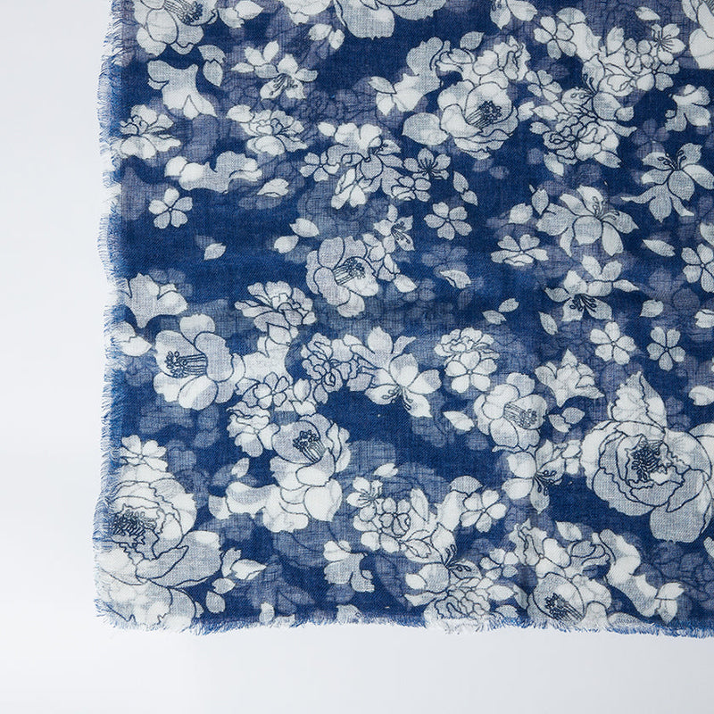 [훔치기] 리넨 190 x 52 위젠 꽃 (흰색) | Kyo Yuzen Dyeing | Nogiguchi Kihei