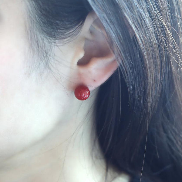 [耳環]單珠（Nandina Red）|漆珠| Masuisai