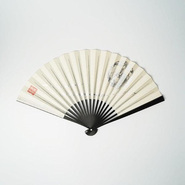 [Fan Hand Fan] Full Moon (White) Silver Leaf | Karakami (กระดาษญี่ปุ่น) ｜ keibifugetsu