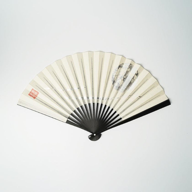 [HAND FAN] FULL MOON (WHITE) SILVER LEAF | KARAKAMI (JAPANESE PAPER)｜KEIBIFUGETSU