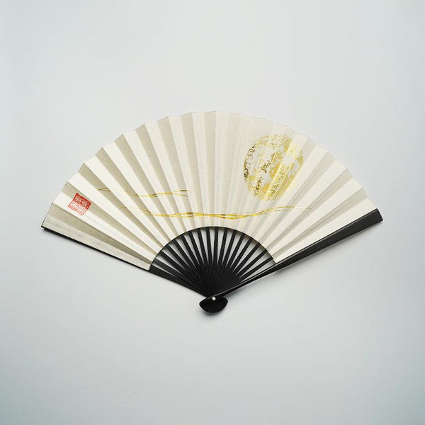 [HAND FAN] FULL MOON (WHITE) GOLD LEAF | KARAKAMI (JAPANESE PAPER)｜KEIBIFUGETSU