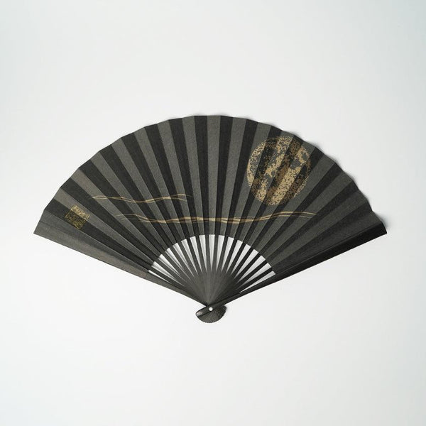 [Hand Fan] Full Moon (Black) Bronze | Karakami (กระดาษญี่ปุ่น) ｜ keibifugetsu