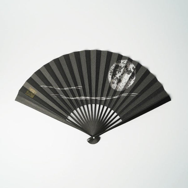 [Fan Hand Fan] Full Moon (Black) Silver Leaf | Karakami (กระดาษญี่ปุ่น) ｜ keibifugetsu