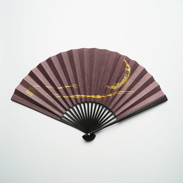 [手風扇]新月（紫色）金箔| karakami（日本紙）｜ keibifugetsu