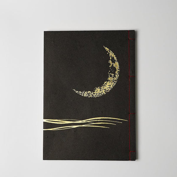 [เครื่องเขียน] Notebook Crescent Moon (สีดำ) | Karakami (กระดาษญี่ปุ่น) ｜ keibifugetsu