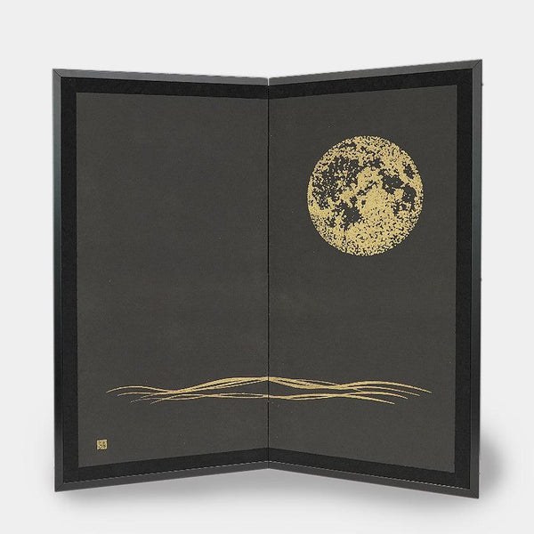 [접이식 화면 (룸 분배기)] 보름달 (검은 색) 청동 (L) | 카라 카미 (일본 종이) ｜ keibifugetsu