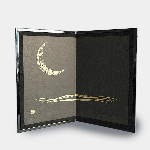 [หน้าจอพับ (ตัวแบ่งห้อง)] Crescent Moon (สีดำ) Bronze (M) | Karakami (กระดาษญี่ปุ่น) ｜ keibifugetsu